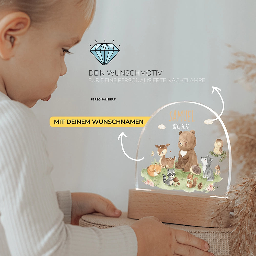 Kleinkind mit Nachtlicht Bär mit Wunschnamen – Babygeschenk personalisiert