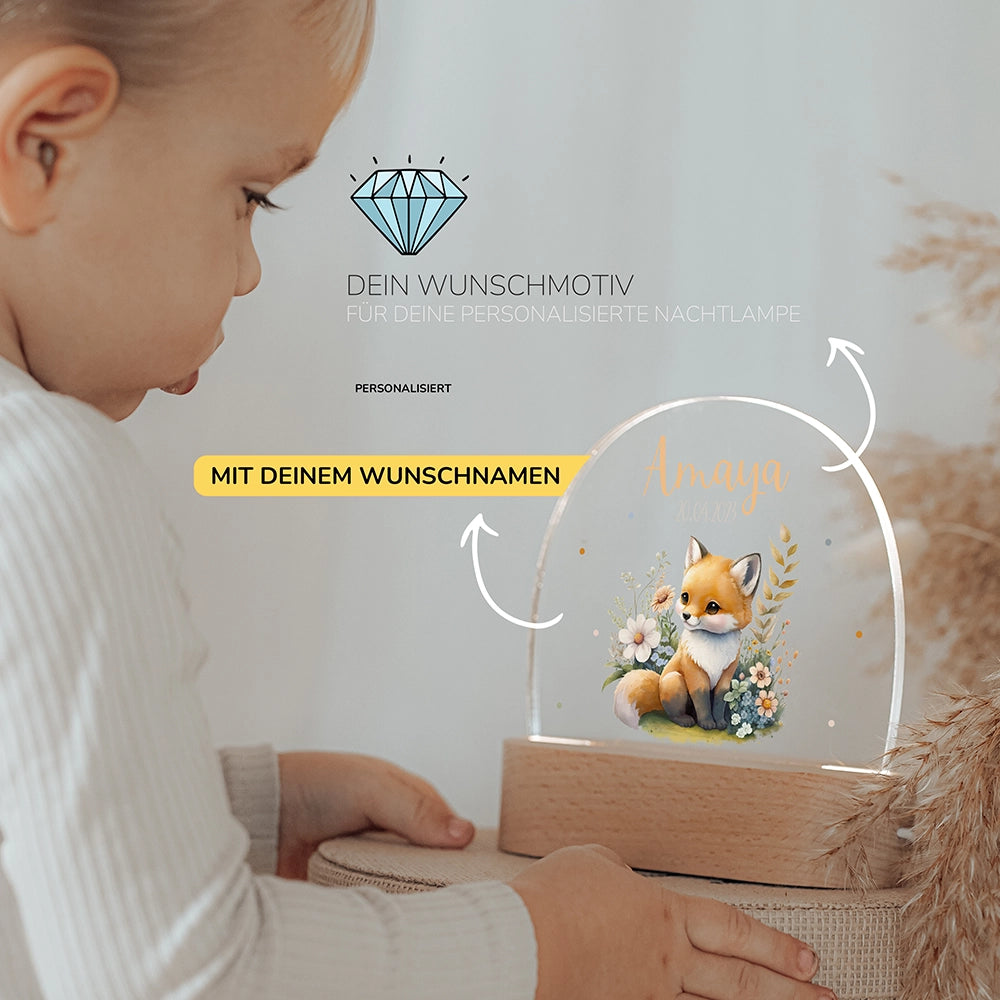 Kleinkind mit Nachtlicht Fuchs mit Wunschnamen – Babygeschenk personalisiert