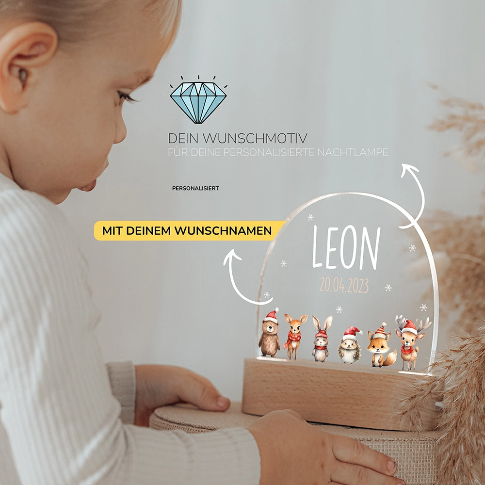 Kleinkind mit Nachtlicht Weihnachten mit Wunschnamen – Babygeschenk personalisiert