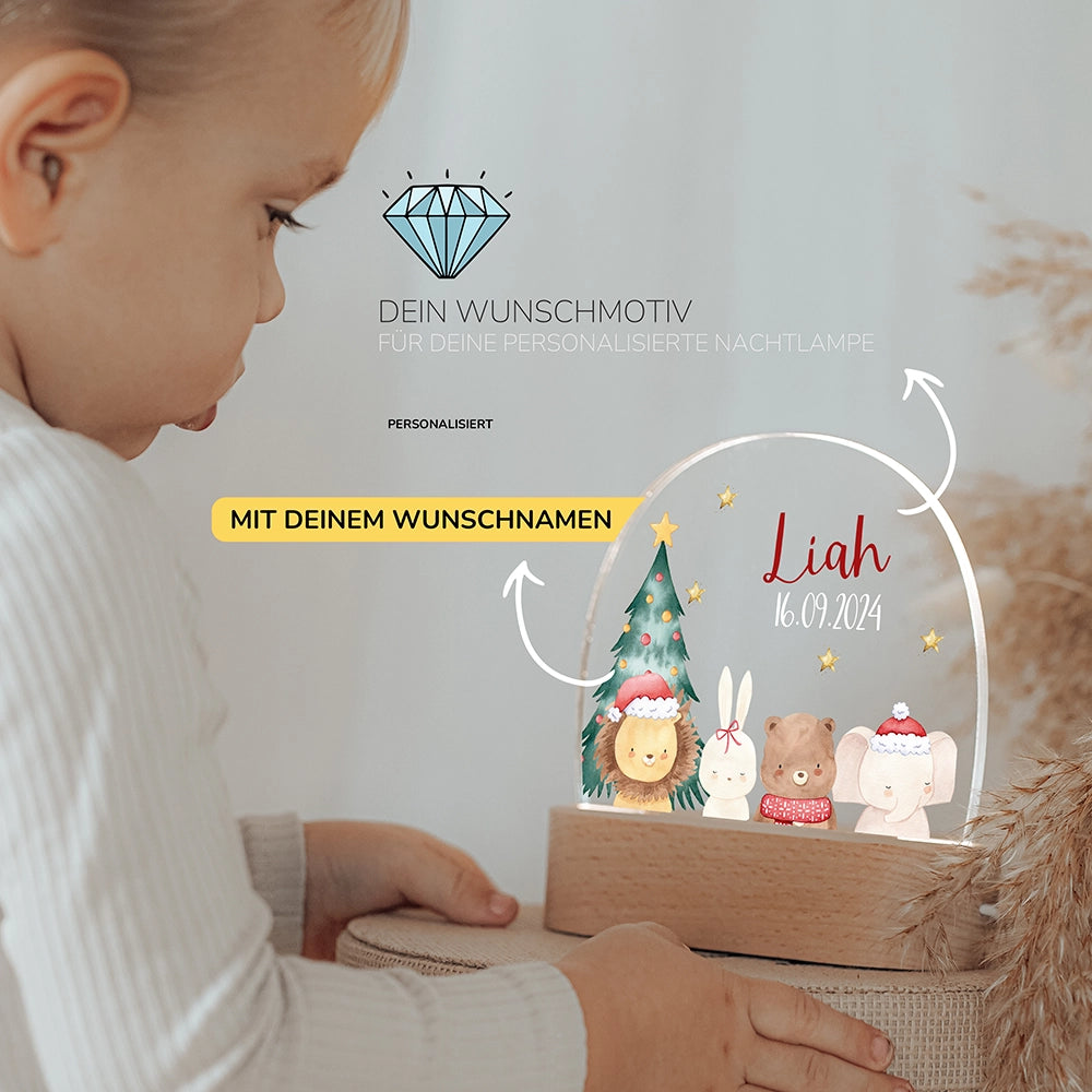 Kleinkind mit Nachtlicht Weihnachten mit Wunschnamen – Babygeschenk personalisiert