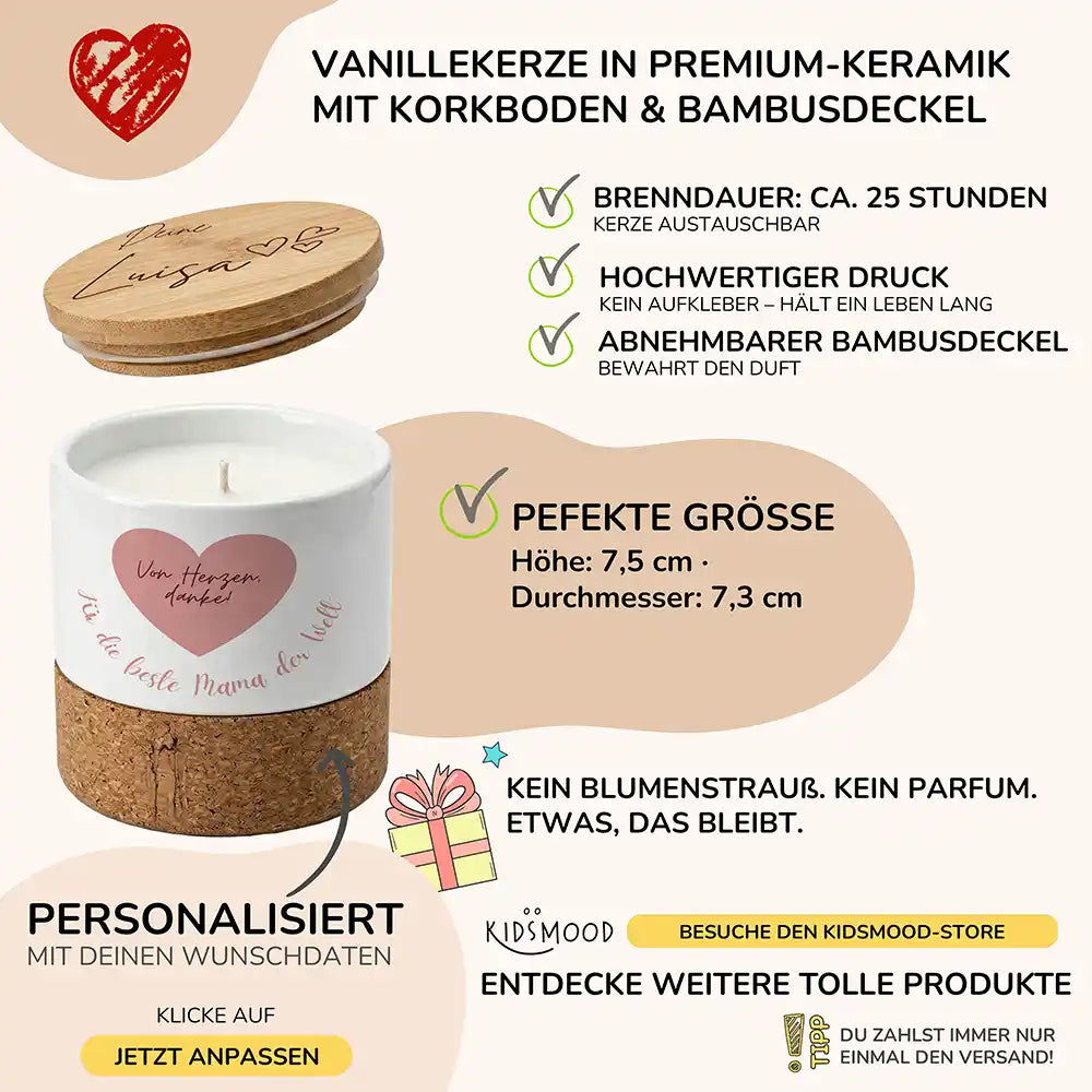 Duftkerze Vanille Keramik Von Herzen Danke – brennend am gemütlichen Abend