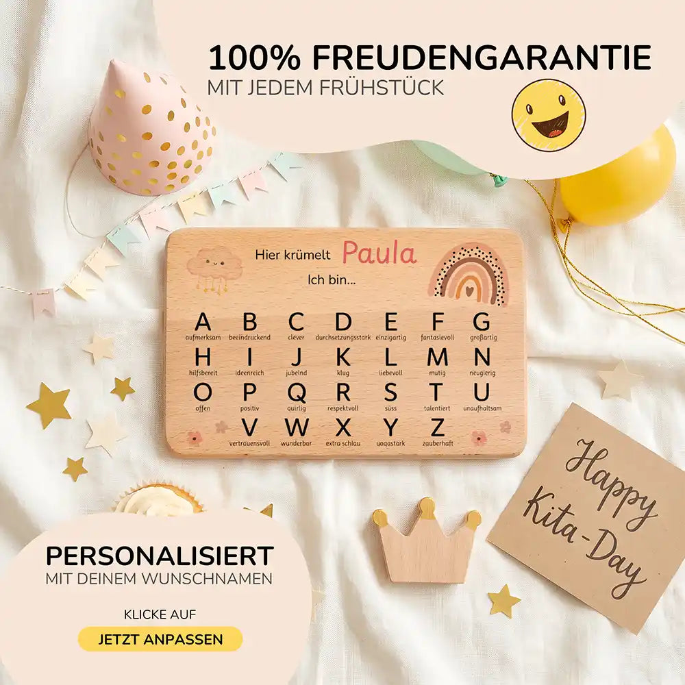ABC Brettchen Kinder personalisiert Wildblumen Boho – Geburtstags-Komposition Kita