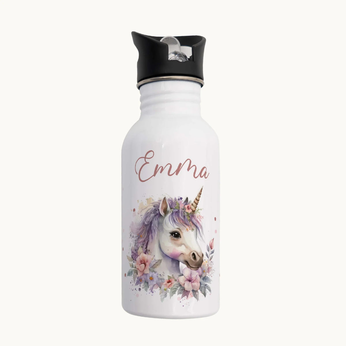 Trinkflasche Kinder Edelstahl - Einhorn mit Blüten