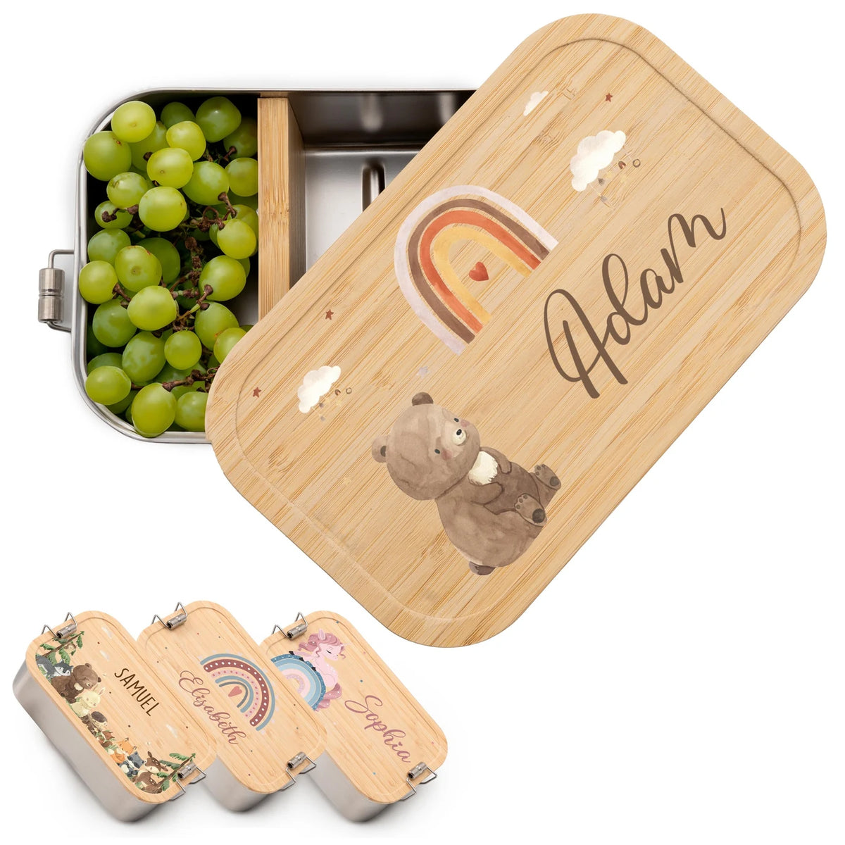 Brotdose Kinder personalisiert - Boho Bär Regenbogen