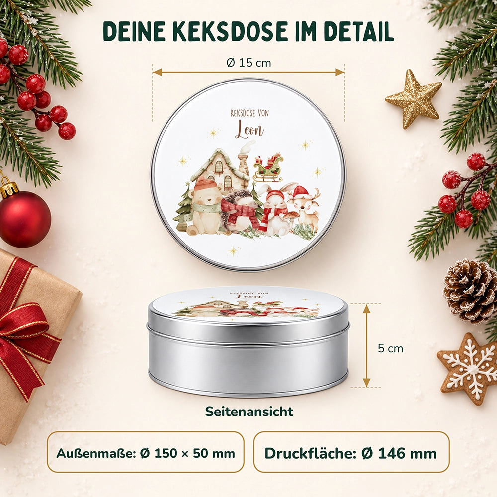 Keksdose aus Metall personalisiert - niedliche Waldtiere