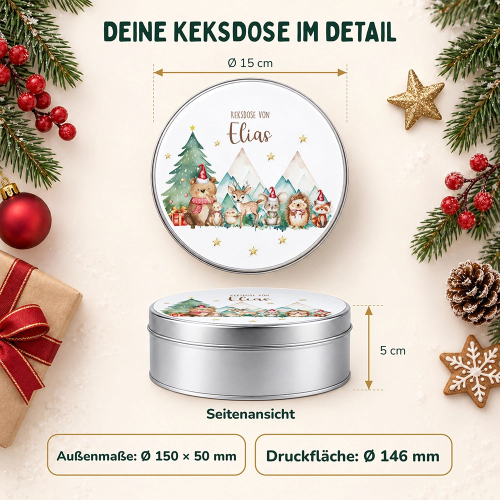 Keksdose aus Metall personalisiert - Kekszauber mit Waldfreunden
