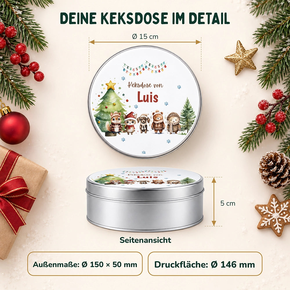 Keksdose aus Metall personalisiert - Winterliche Kuschelbande
