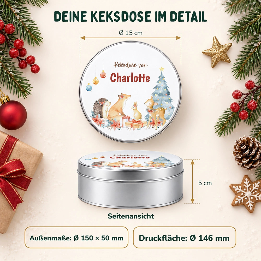 Keksdose aus Metall personalisiert - Festliche Waldfreunde