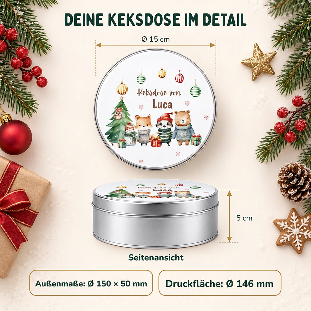 Keksdose aus Metall personalisiert - Zauberhafte Wintertiere