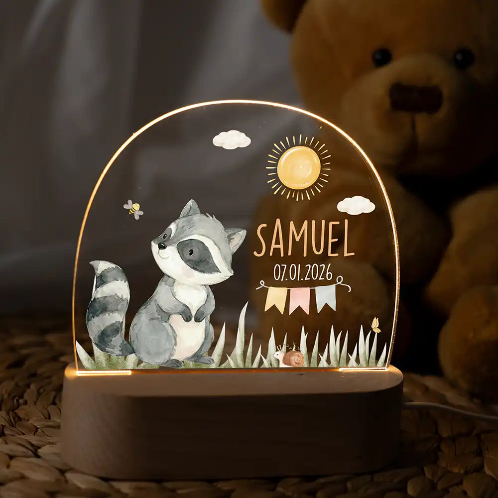 Nachtlicht Kinder personalisiert - Fröhlicher Waschbär
