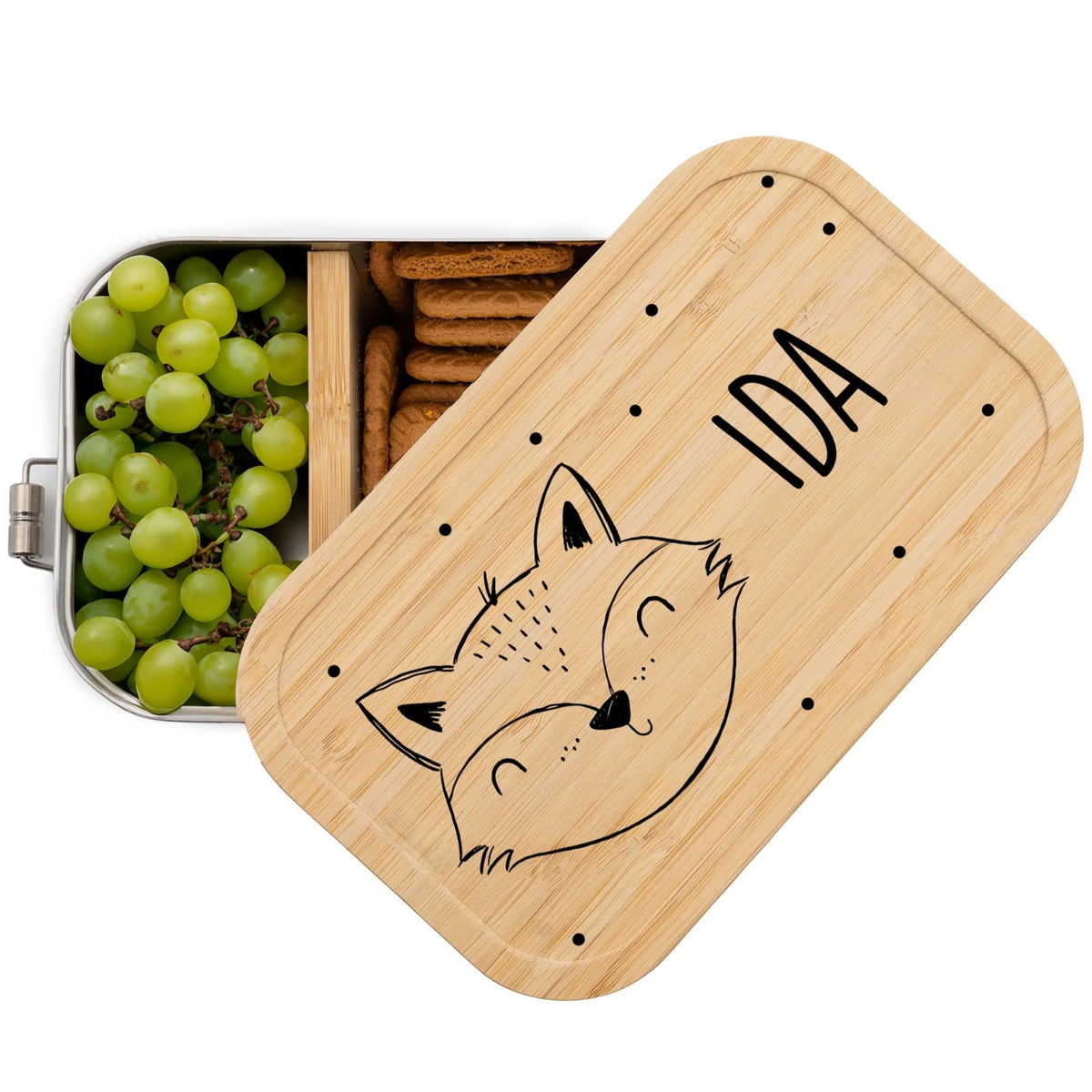 Brotdose personalisiert Fuchsgesicht graviert