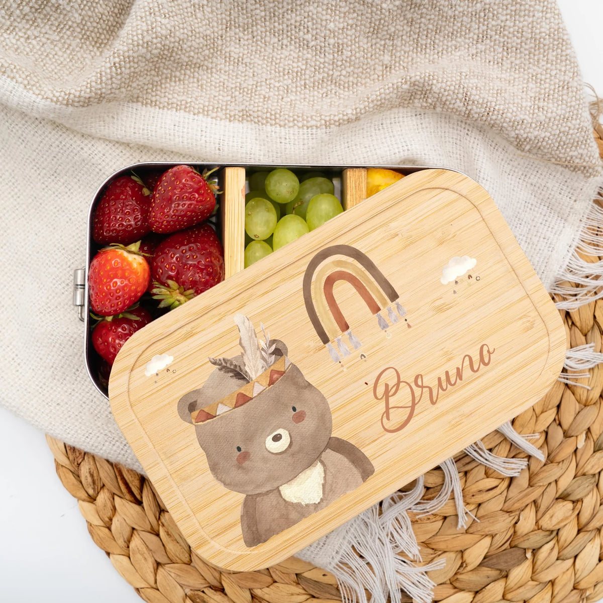 Brotdose Kinder personalisiert -  Bär Boho