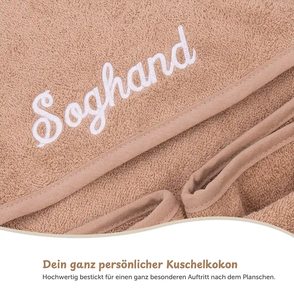 Kapuzenhandtuch Baby personalisiert – Biscuit mit Name, weiches Frottee, Kapuze für warme Badestunden