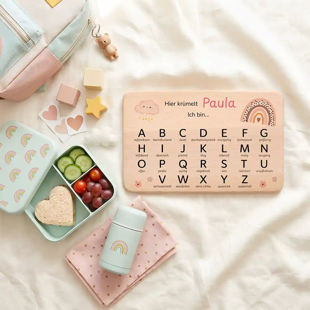 ABC Brettchen Kinder personalisiert Wildblumen Boho – Kindergarten-Brotzeitbox-Komposition