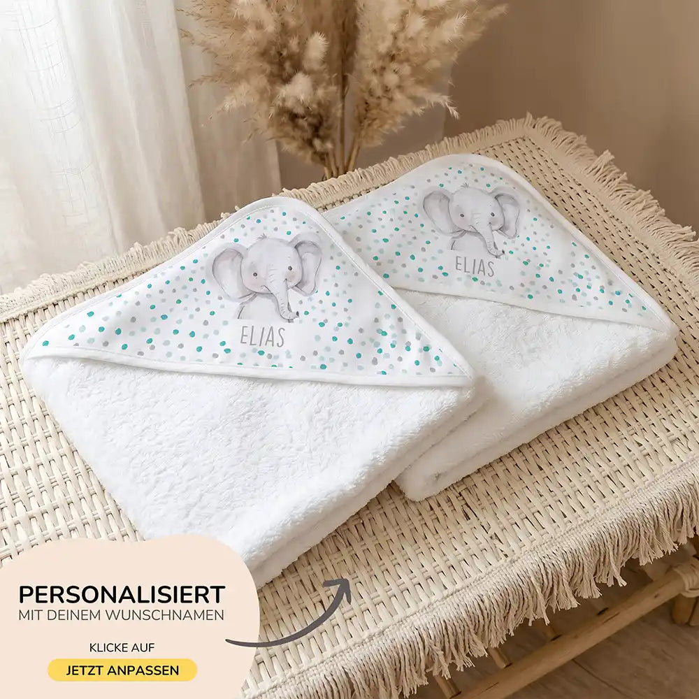 Personalisiertes Kapuzenhandtuch Baby Elefant Konfetti – 500 g/qm Baumwoll-Frottee Detail
