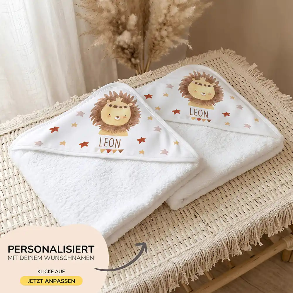 Personalisiertes Kapuzenhandtuch Baby Löwe Krone – 500 g/qm Baumwoll-Frottee Detail