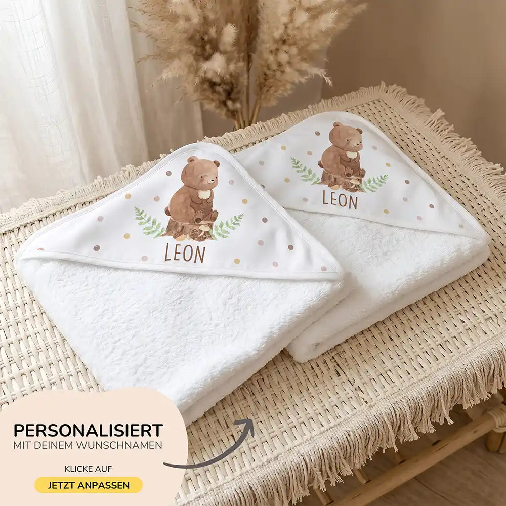 Personalisiertes Kapuzenhandtuch Baby Bär Farn – 500 g/qm Baumwoll-Frottee Detail