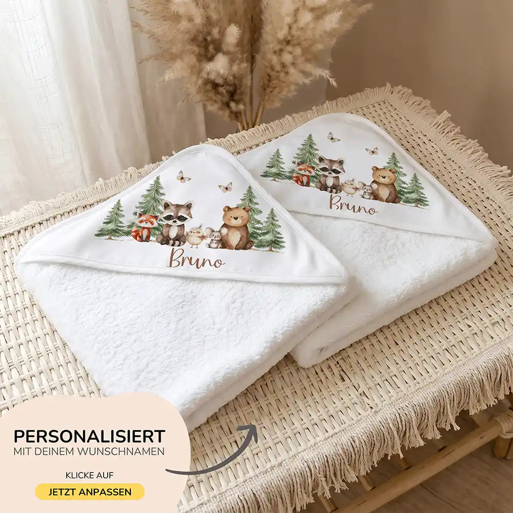 Personalisiertes Kapuzenhandtuch Baby Waldfreunde Bande – 500 g/qm Baumwoll-Frottee Detail