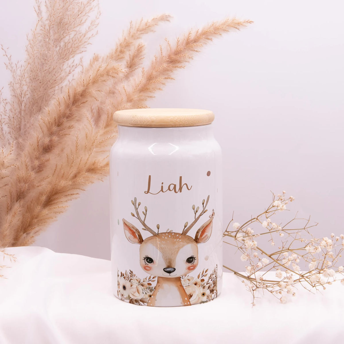 Personalisierbare Keksdose mit Name - Baby Reh