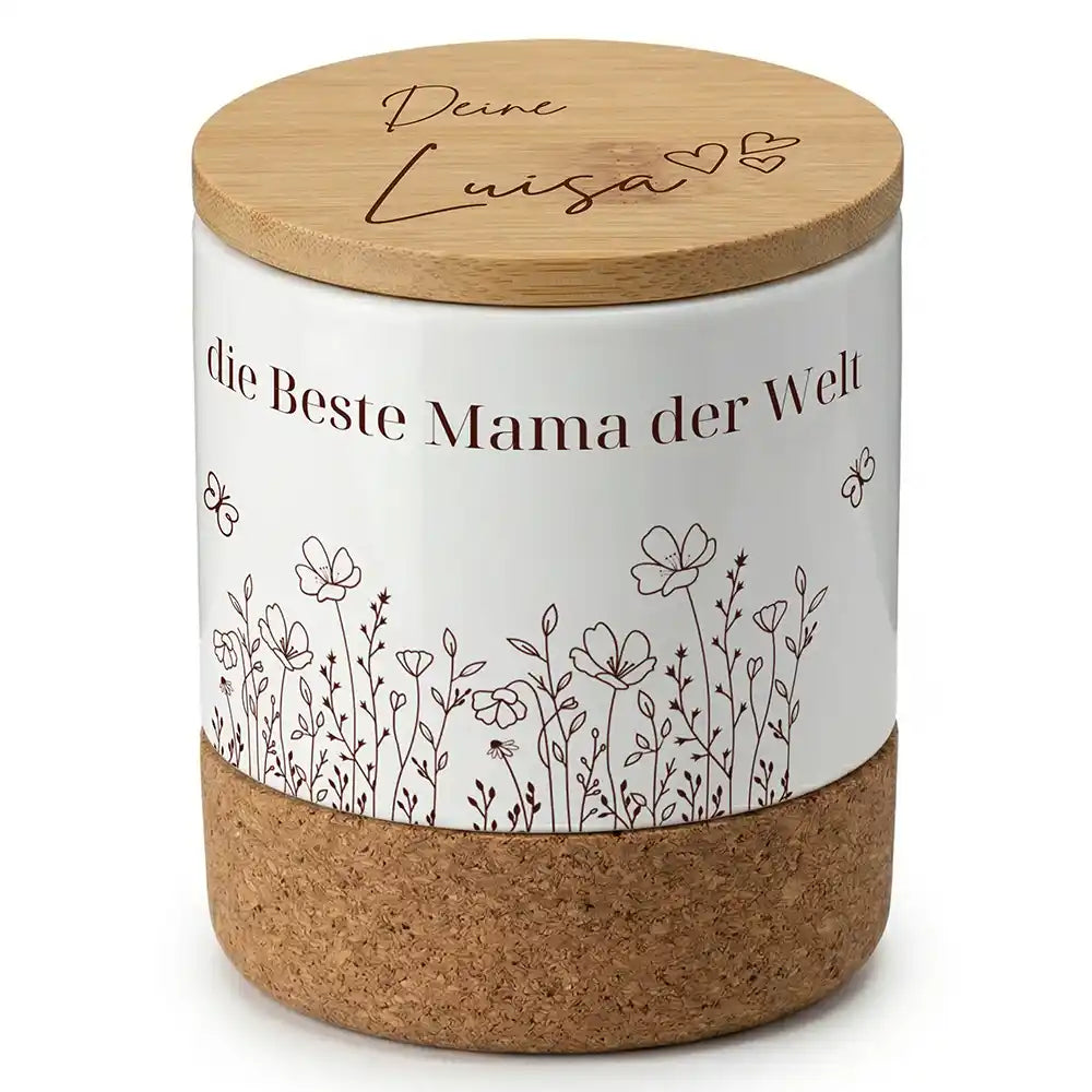 Duftkerze Vanille Keramik Beste Mama Wildblumen – Dreiviertel-Ansicht Keramikbecher