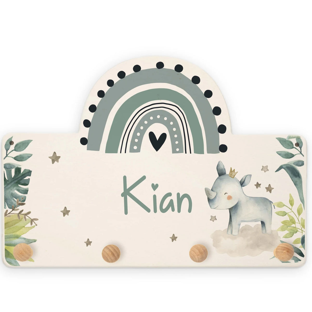 Kindergarderobe Holz personalisiert - Nashorn