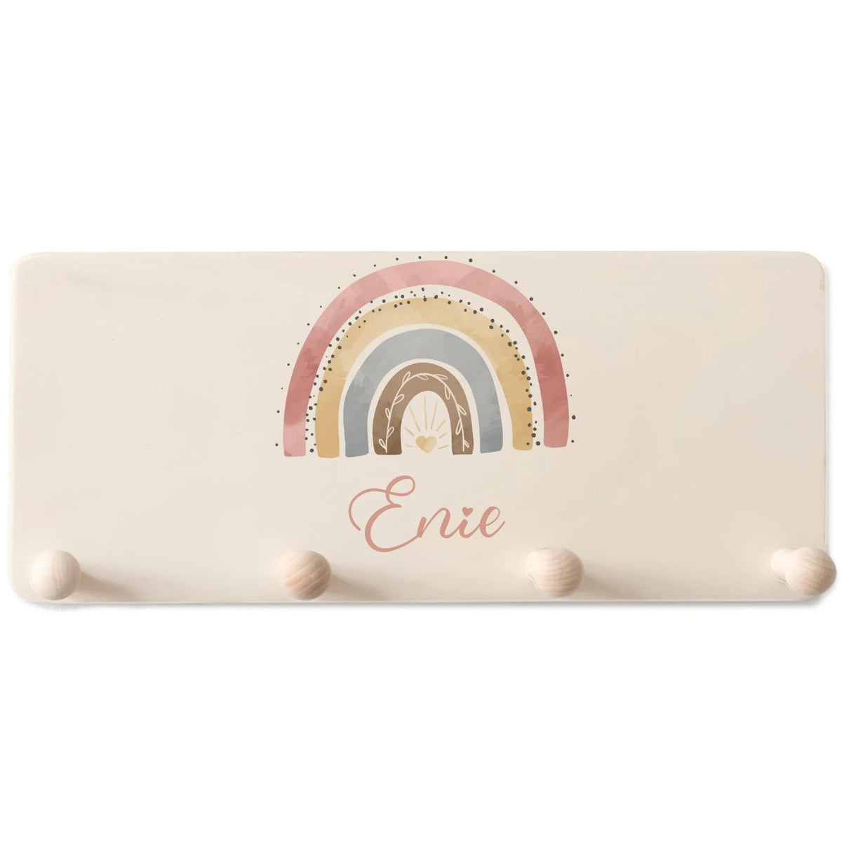 Kindergarderobe Holz personalisiert - Regenbogen