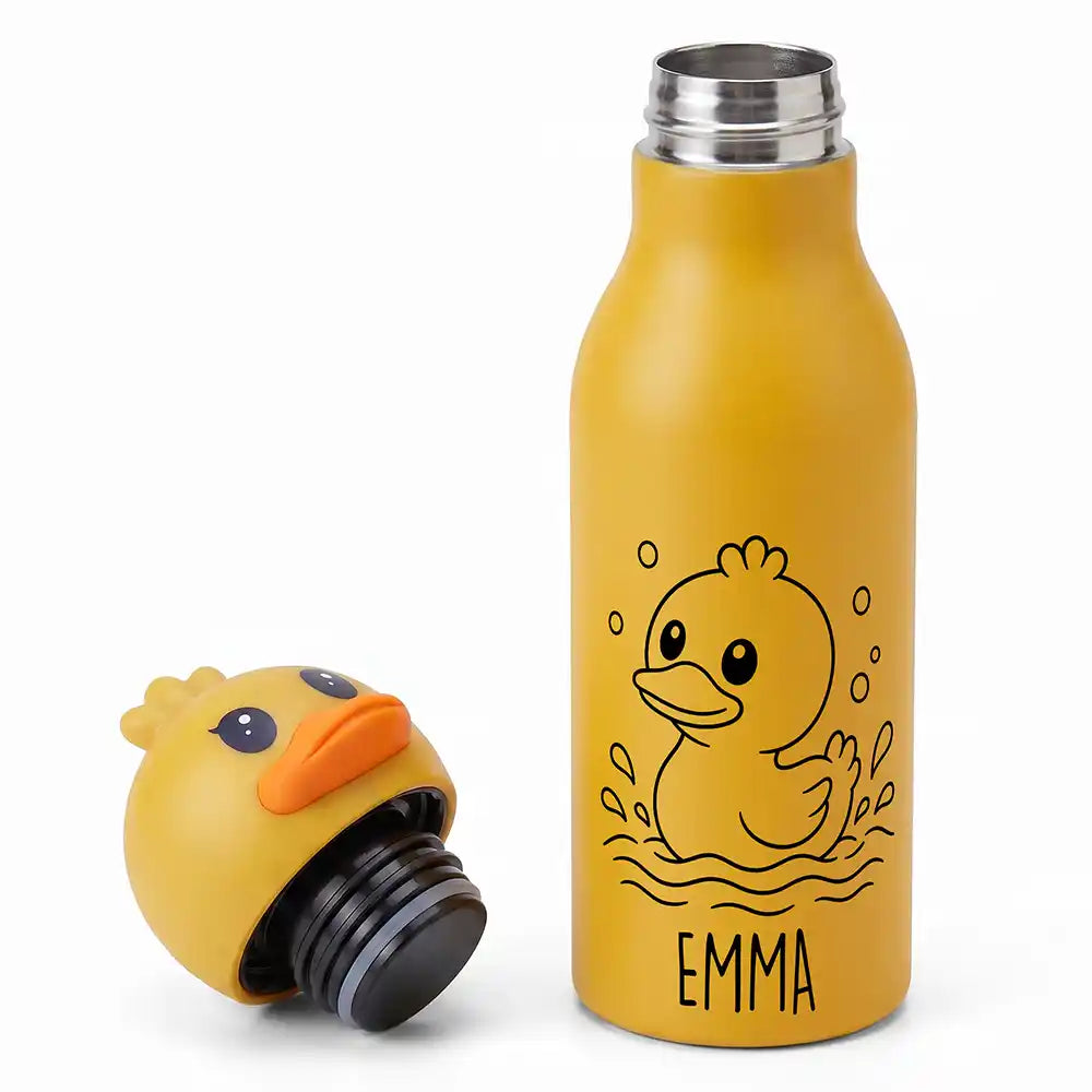 Personalisierte Trinkflasche Kinder Ente, hält warm und kalt, 450 ml