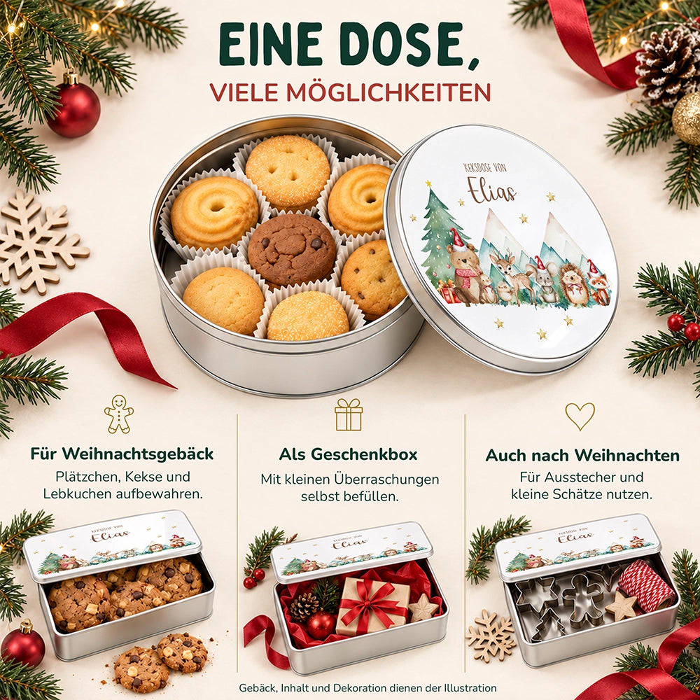 Keksdose aus Metall personalisiert - Kekszauber mit Waldfreunden