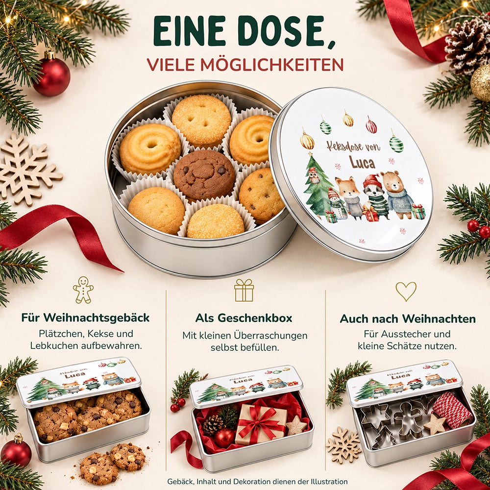 Keksdose aus Metall personalisiert - Zauberhafte Wintertiere