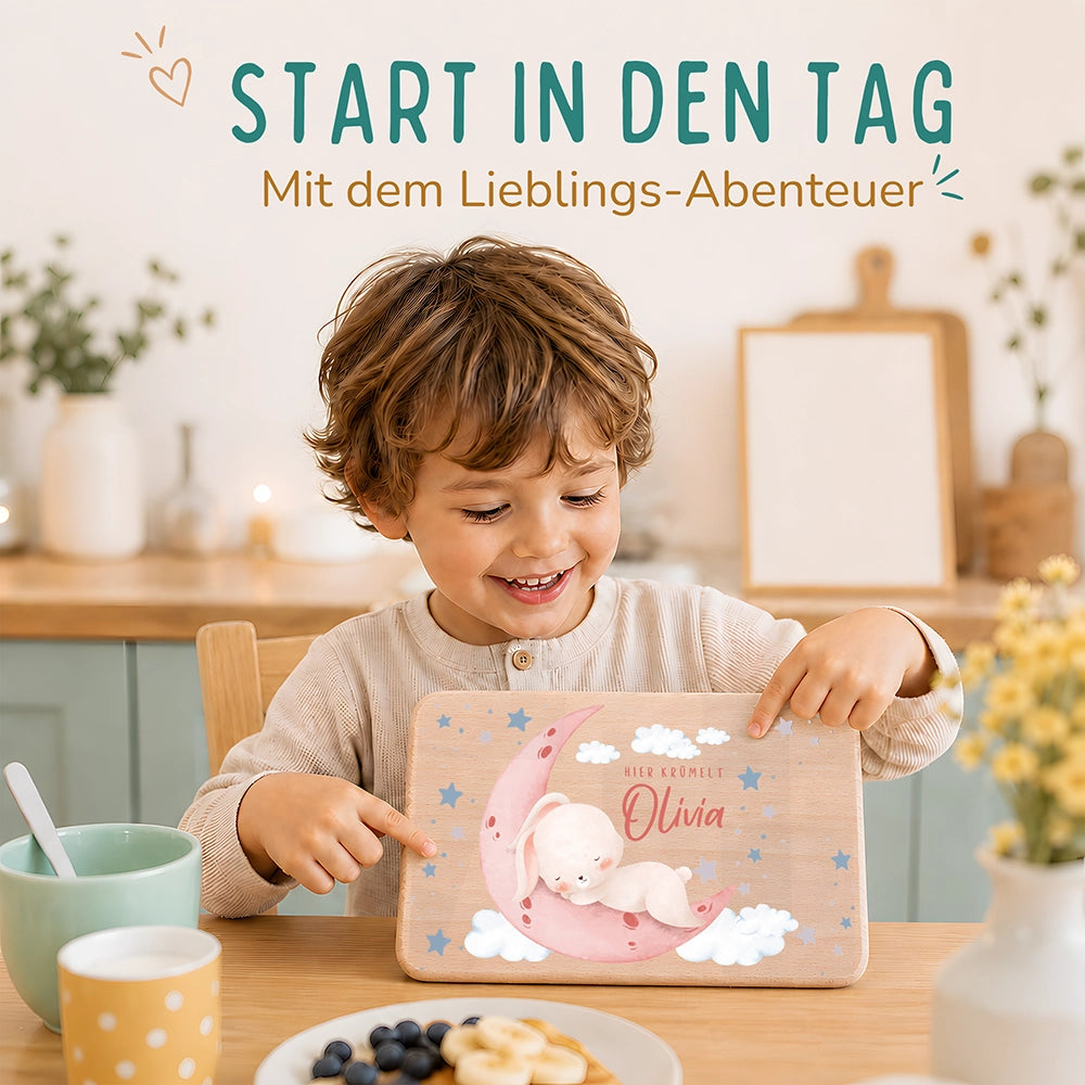 Frühstücksbrettchen Holz personalisiert - Baby Hase