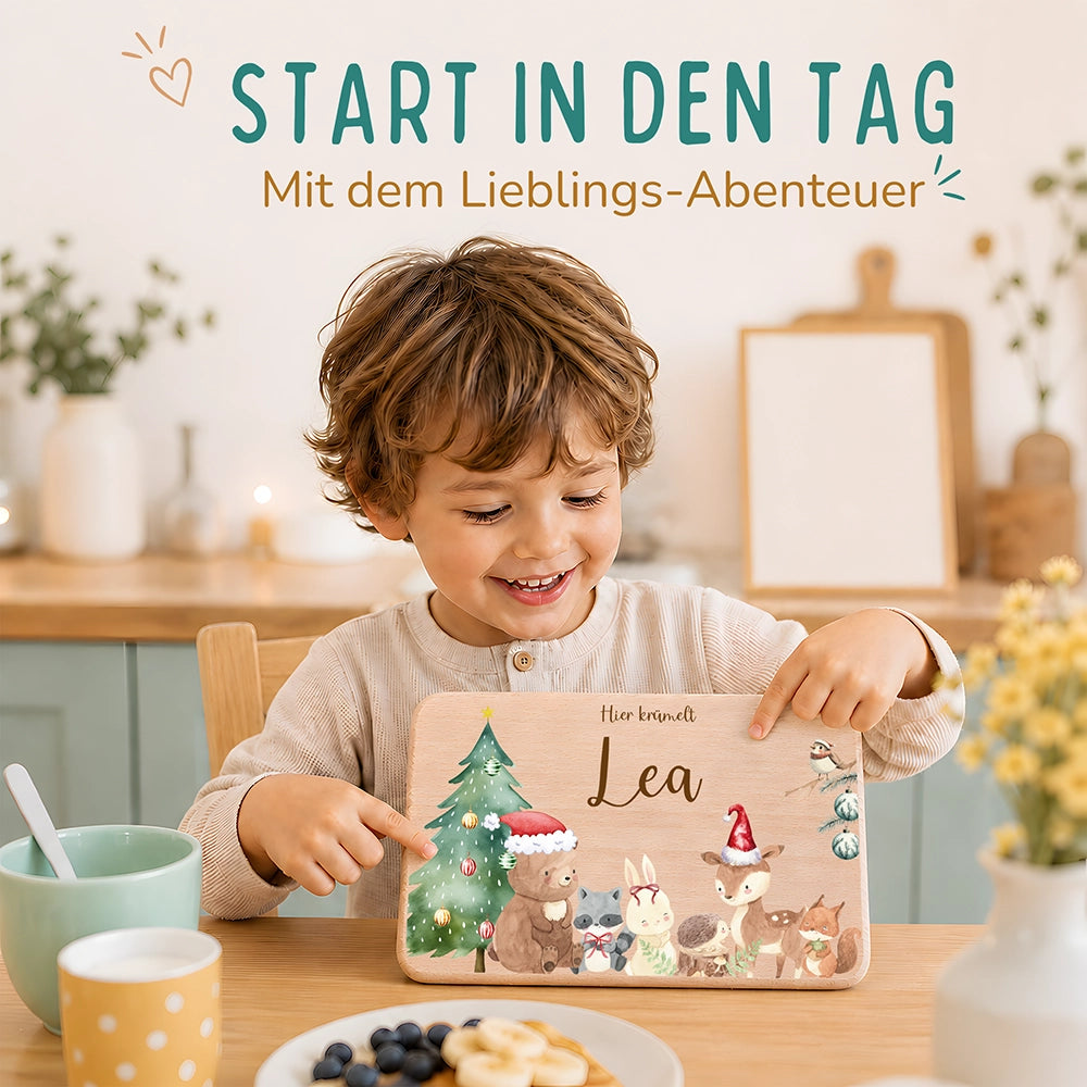 Frühstücksbrettchen Weihnachten mit winterlichen Tierfreunden - Geschenk Weihnachten