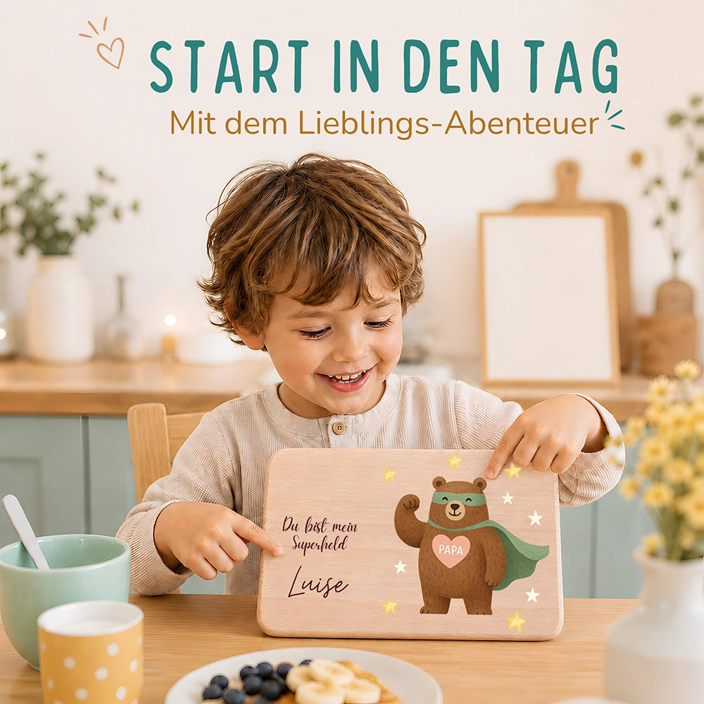 Frühstücksbrettchen Holz Du bist mein Superheld mit Gravur - Geschenk Vatertag