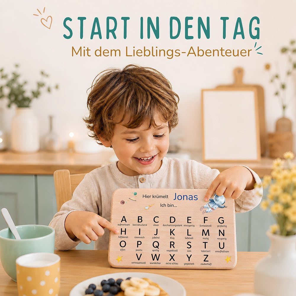 ABC Brettchen Kinder personalisiert – Astronaut Weltraum