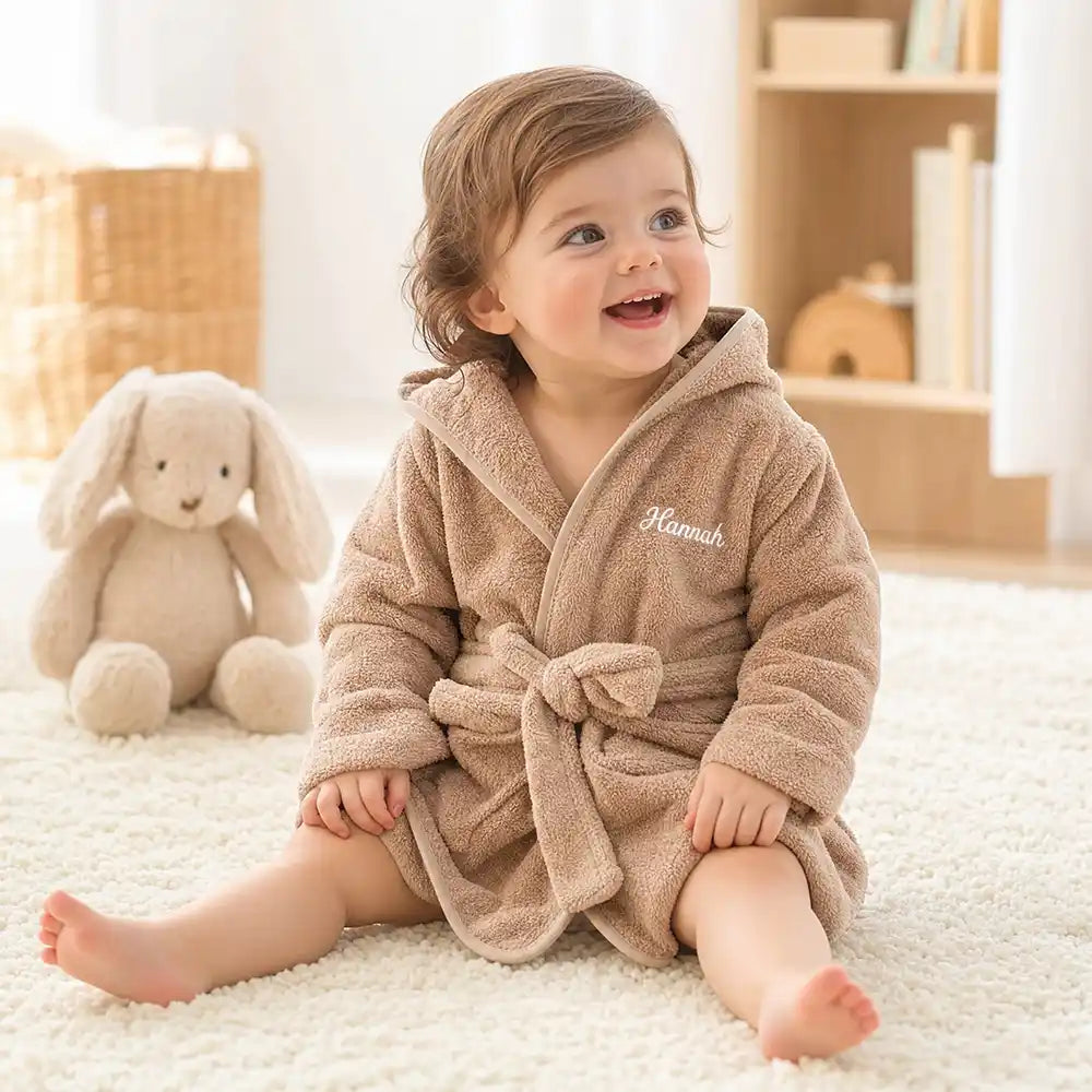 Kinderbademantel mit Namen Jollein Biscuit, mit großer Kapuze
