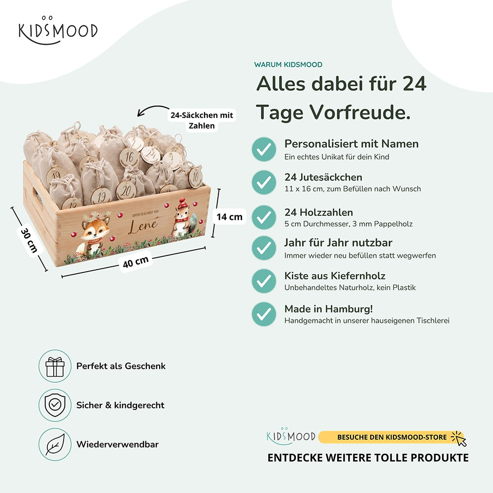 Adventskalender zum Befüllen "Weihnachten mit süßem Fuchs" personalisiert