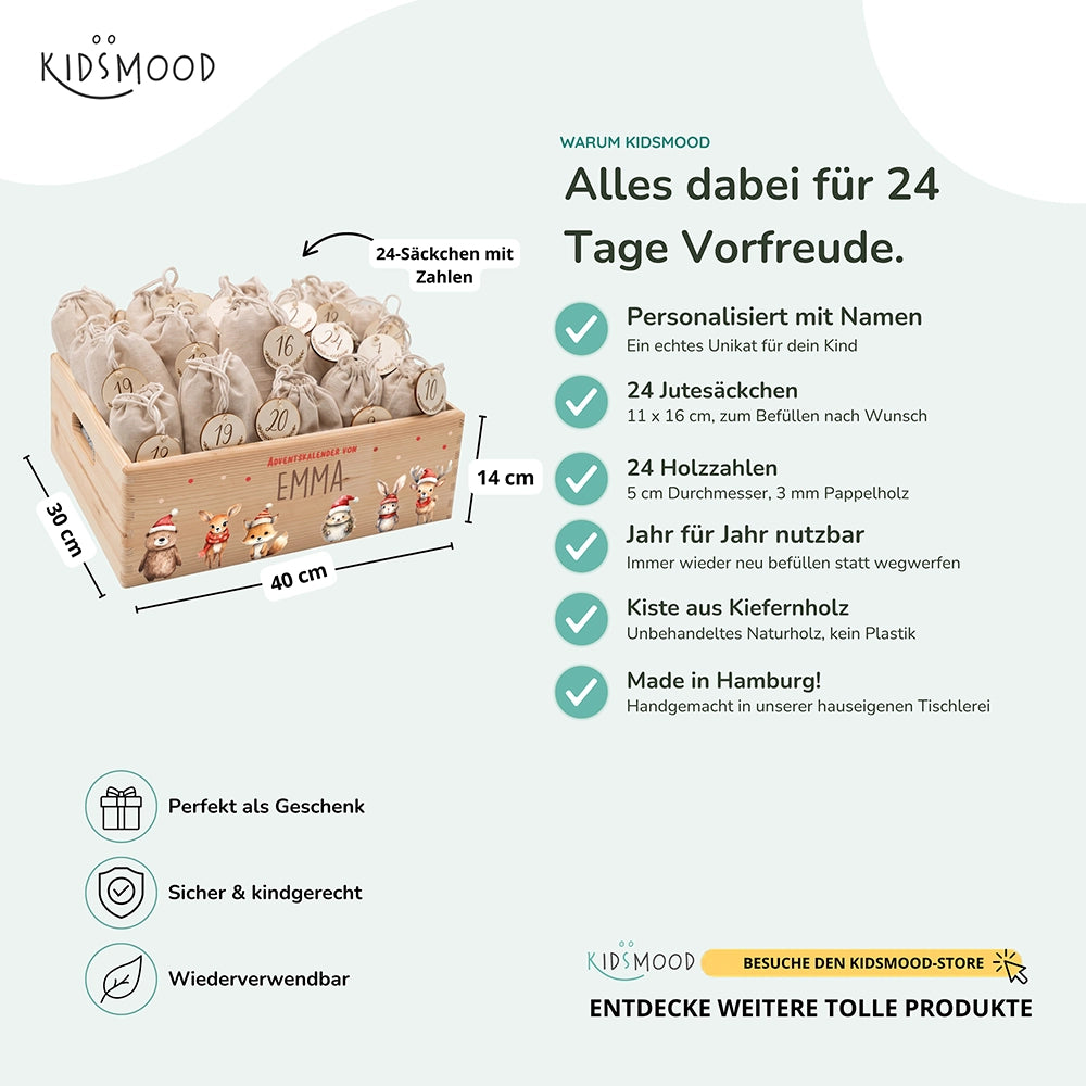 Personalisierter Adventskalender zum Befüllen - Tierfamilie Weihnachten