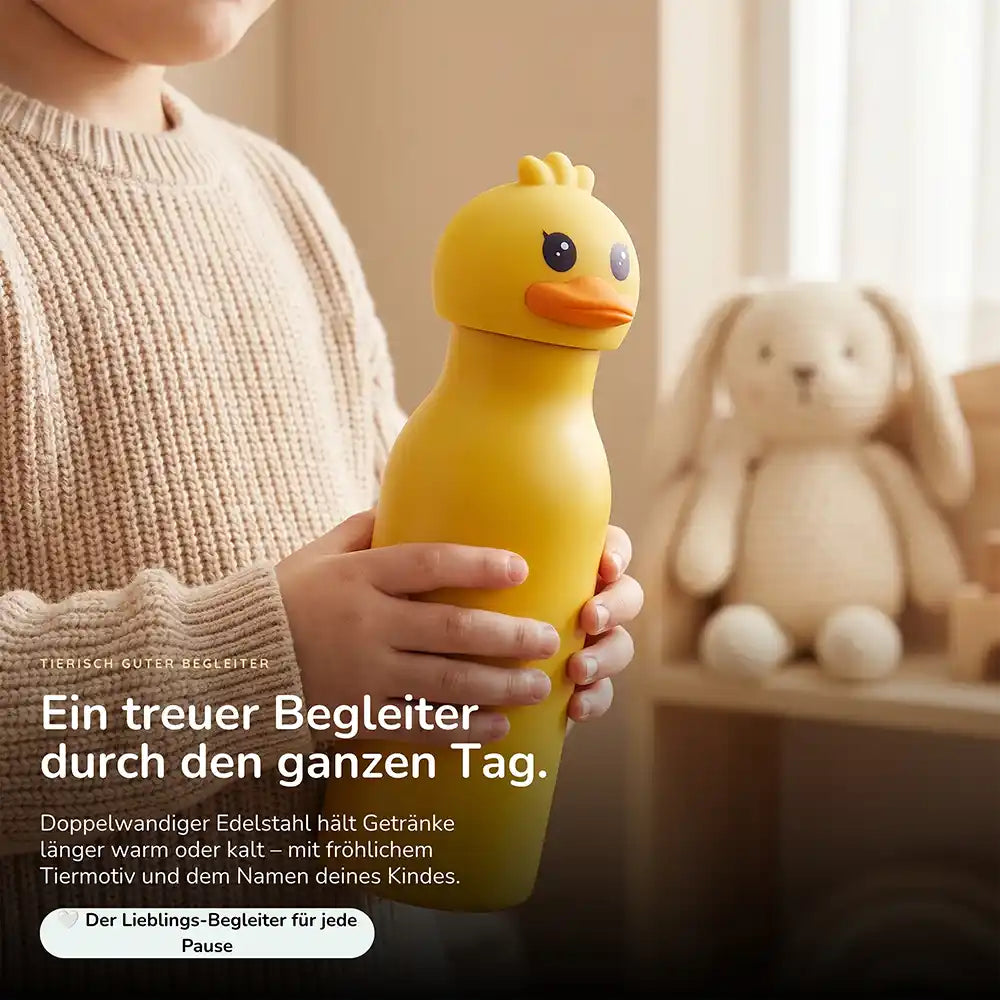 Personalisierte Trinkflasche Kinder Ente, Tierdesign 450 ml mit Wunschname