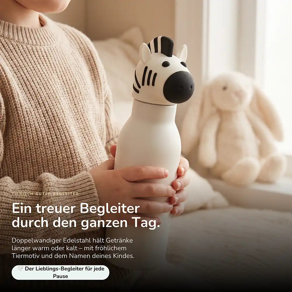 Personalisierte Trinkflasche Kinder Zebra, Tierdesign 450 ml mit Wunschname