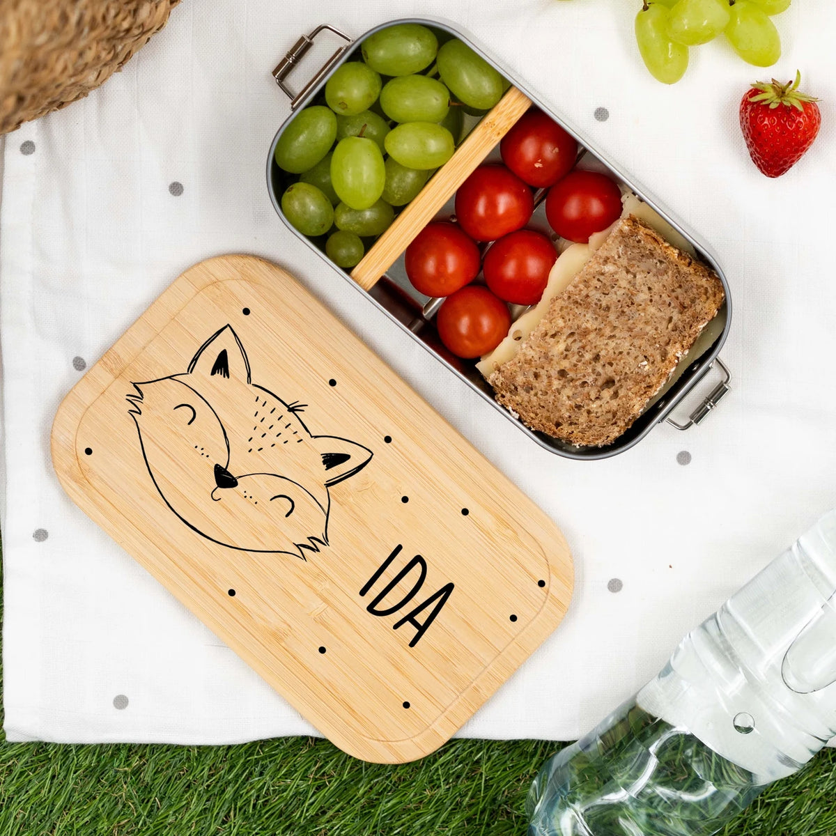 Brotdose personalisiert Fuchsgesicht graviert