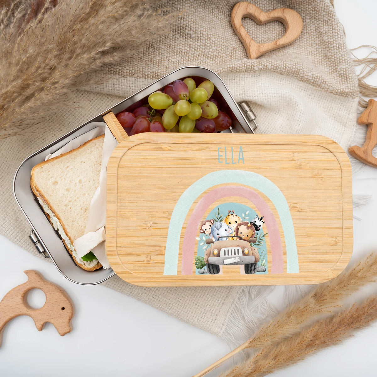 Brotdose Kinder personalisiert - Regenbogen Safari