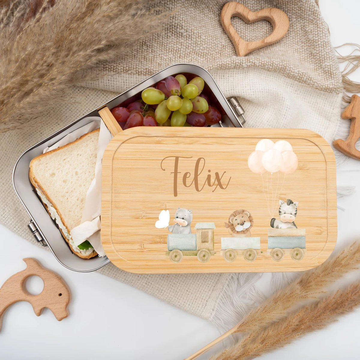 Brotdose Kinder personalisiert - Tiere Eisenbahn