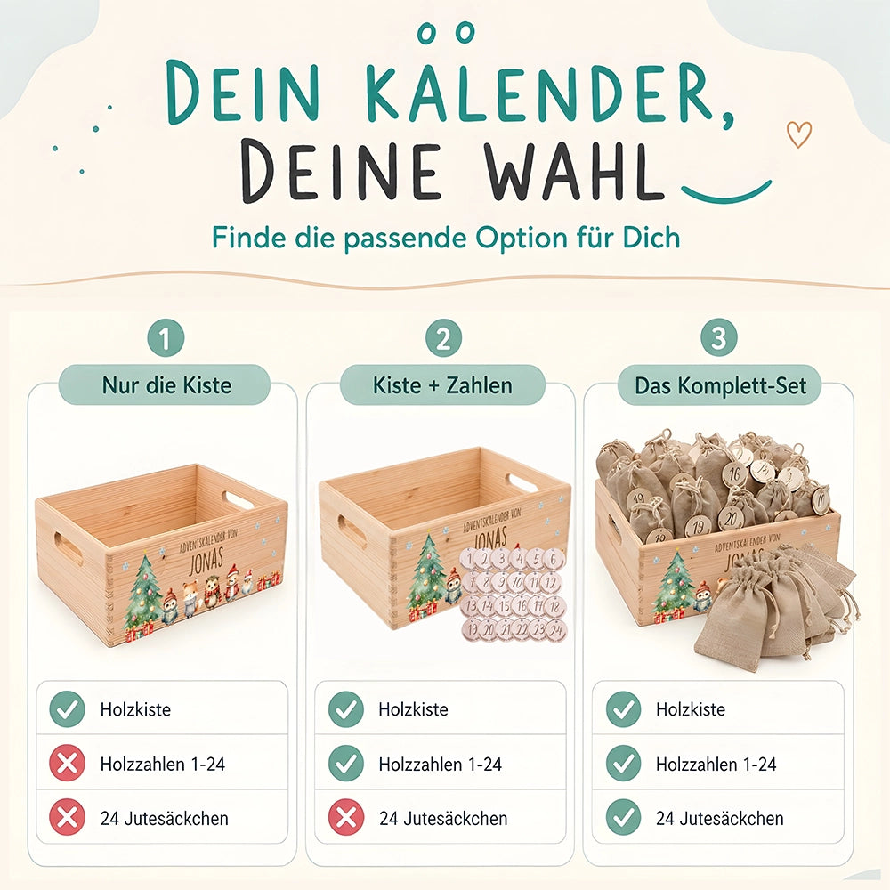 Adventskalender Box zum Befüllen in drei Varianten zur Auswahl im Vergleich