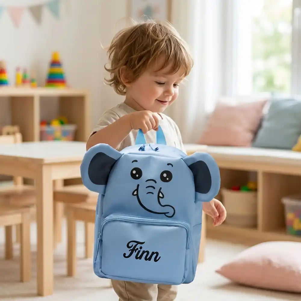 Personalisierter Kinderrucksack Elefant, lustiges Tiermotiv für den Kindergarten