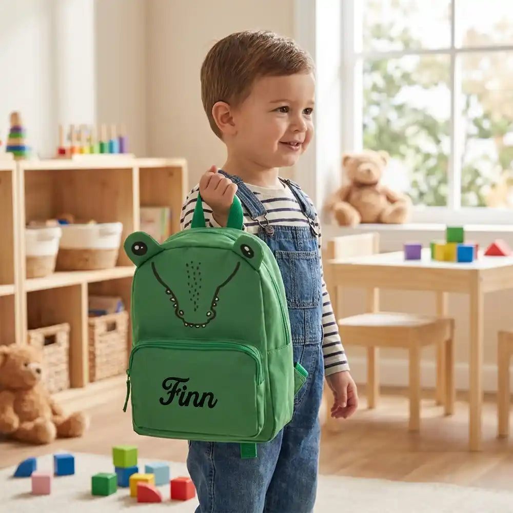 Personalisierter Kinderrucksack Krokodil, lustiges Tiermotiv für den Kindergarten