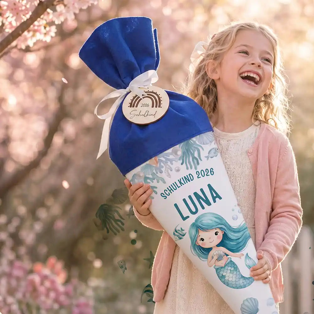 Schultüte personalisiert mit Name Meerjungfrau – Mädchen-Lifestyle unter Kirschblüten