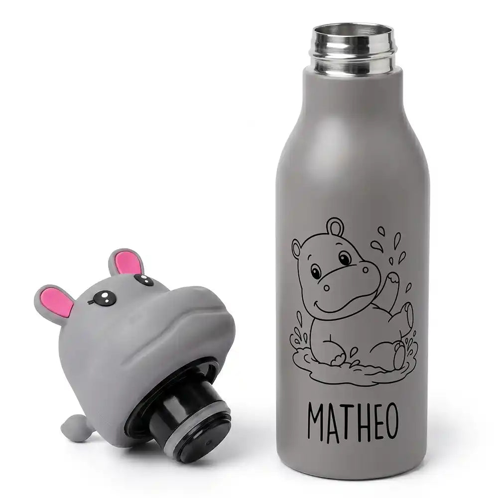 Personalisierte Trinkflasche Kinder Dino, mit Wunschname und Tiermotiv