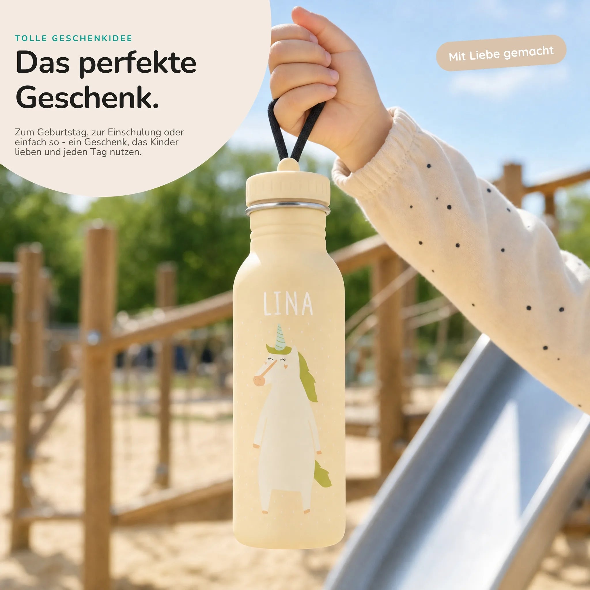 Trixie Trinkflasche Kinder Einhorn, personalisiert mit Wunschname-Gravur