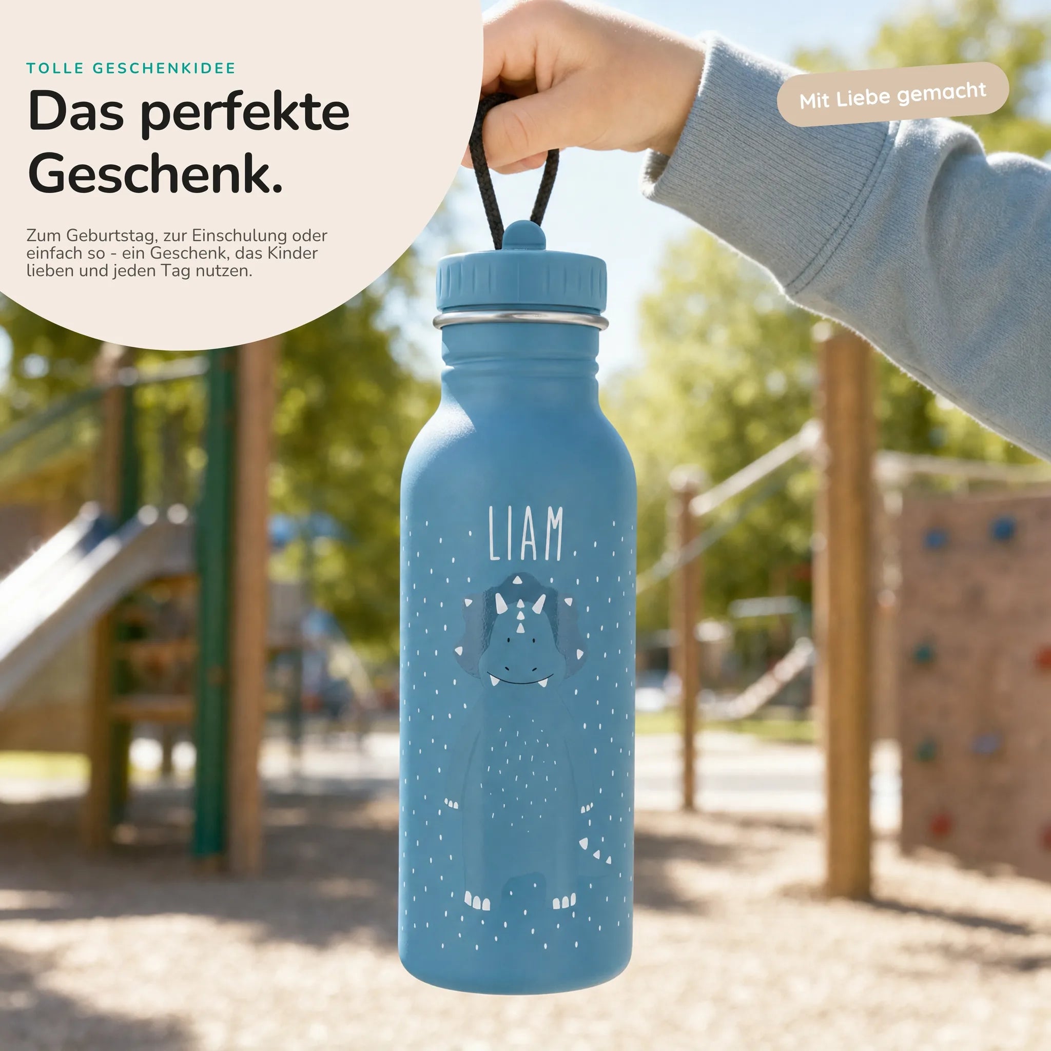 Trixie Trinkflasche Kinder Triceratops, personalisiert mit Wunschname-Gravur