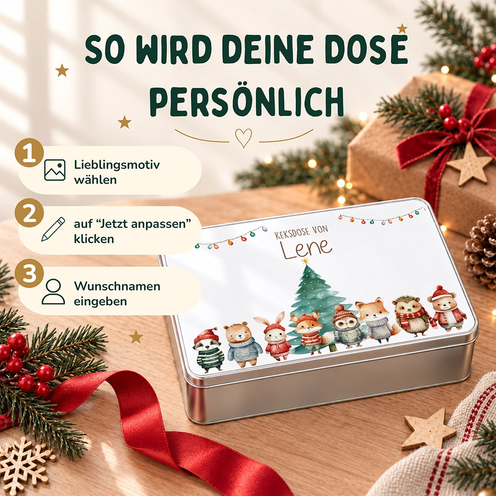 Keksdose aus Metall personalisiert - Winterwald-Freunde