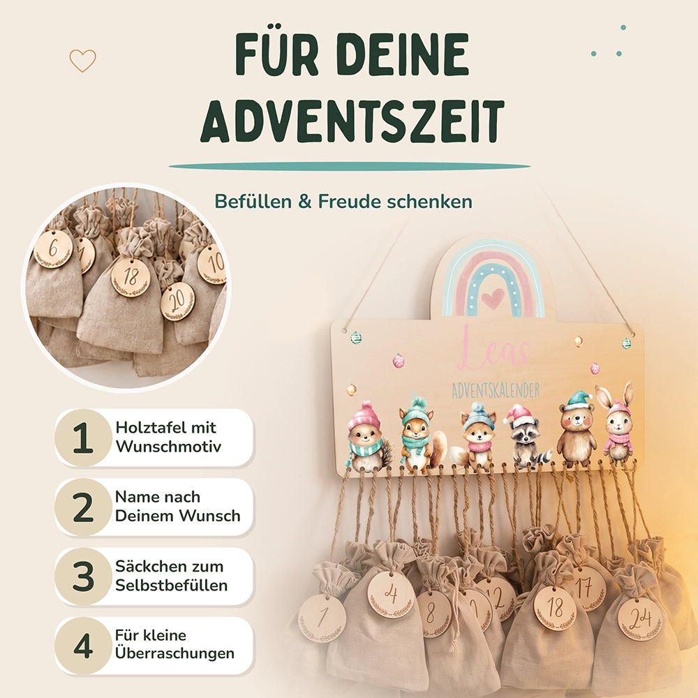 Personalisierte Adventskalender Tierfamilie Winter